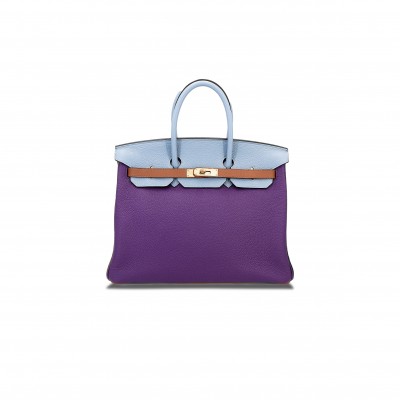 HERMÈS MASTER BIRKIN 30 TOGO LEATHER GOLDEN BROWN LINEN BLUE GOLD BUCKLE BAG 5104823676 (30*23*15cm)